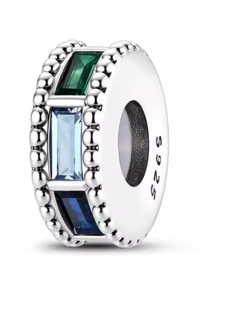 Pandora Sterling Silver Bead Charm with Green and Blue Stones